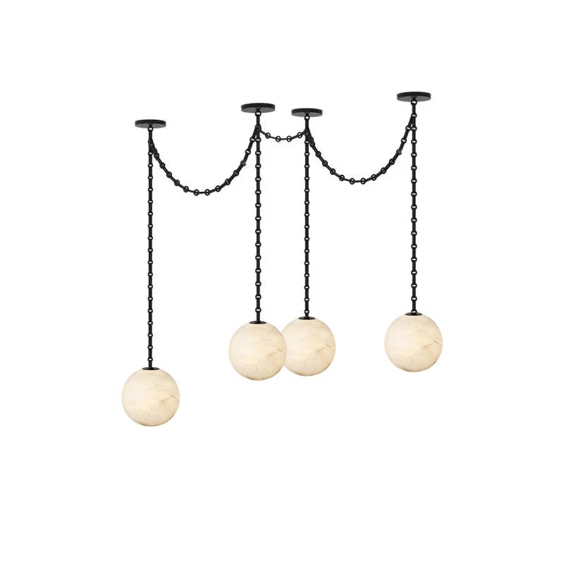 Black Metal Alabaster Globe Hardwired Chandelier