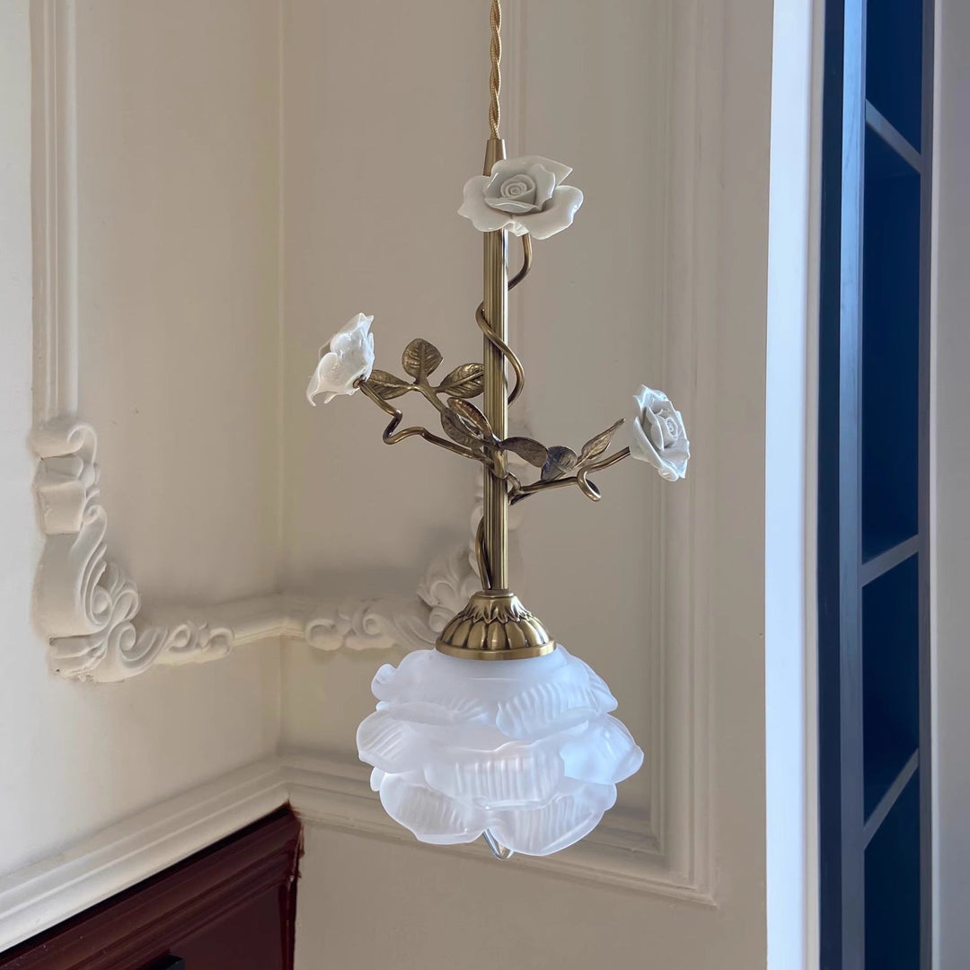 Lámpara colgante de cristal rosa Lalique