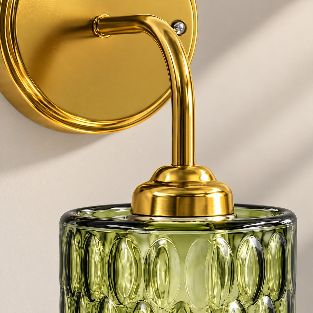 Gold Plate Textured Glass Short Arm Wall Sconce