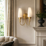 Load image into Gallery viewer, French Vintage Opal Glass Wall Sconce - Brass wall scene