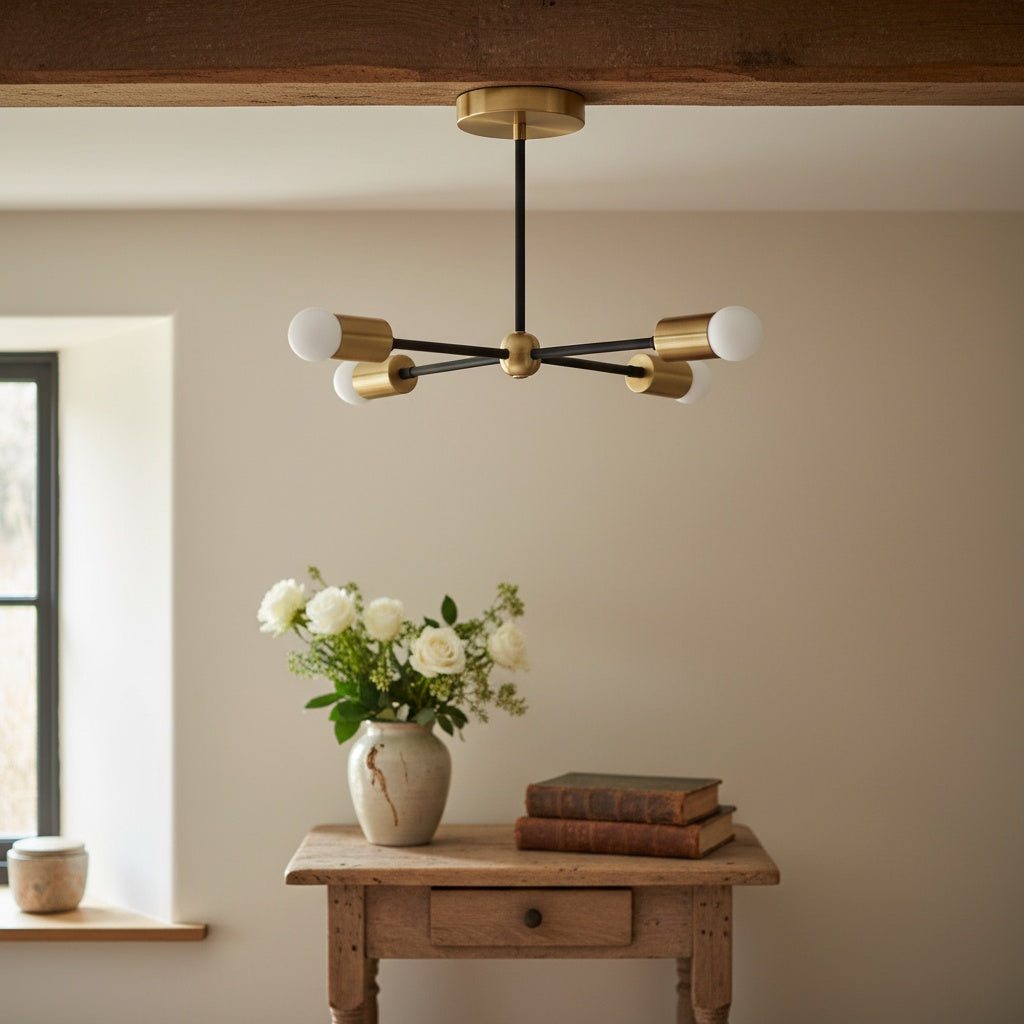 Mobilux Line Mid Century Gold Sputnik Chandelier - Geometric Brass Fixture
