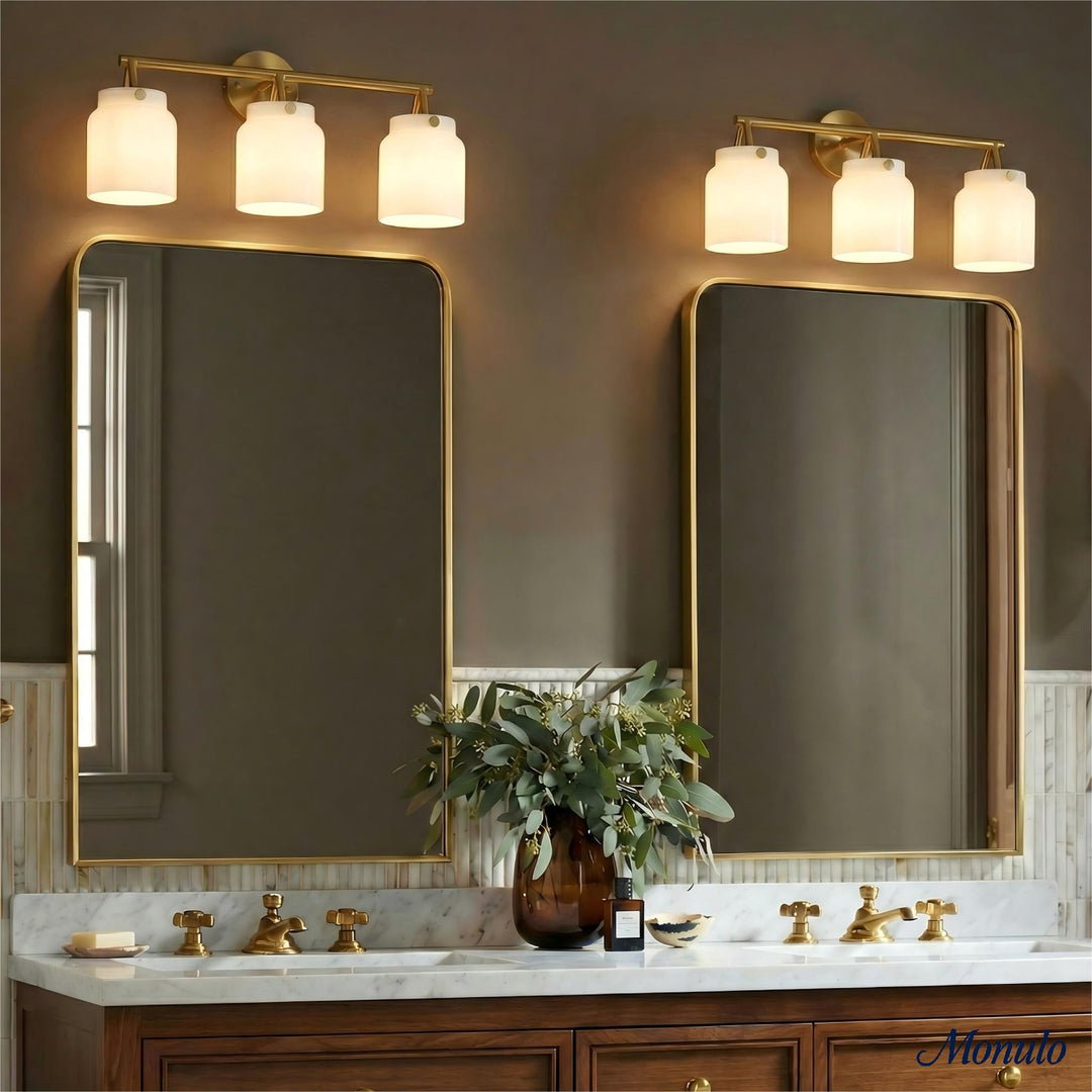 Applique murale moderne Hanton à 3 lumières – Luminaire en verre laiteux pour salle de bain, couloir et salon 