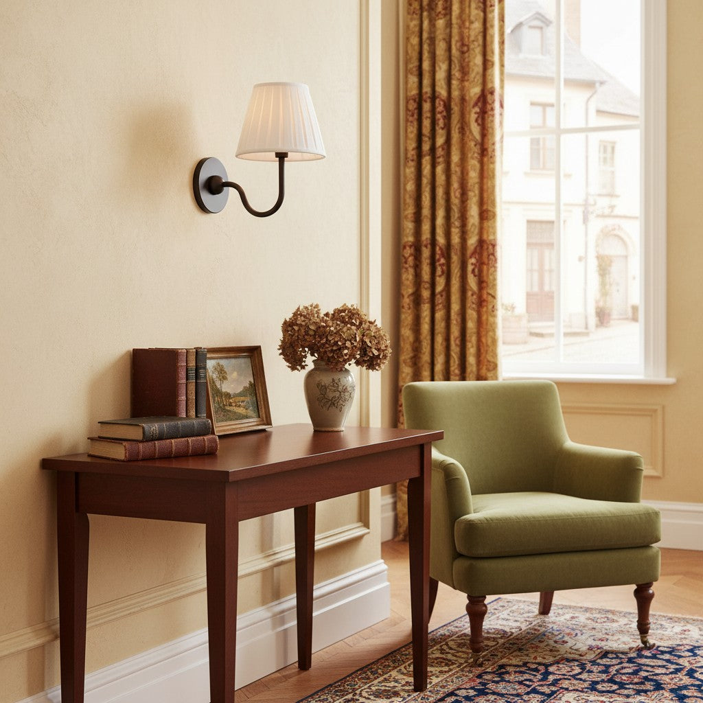 Luvora Fabric Shade Wall Sconce with Drum Shade - Classic Pleated Sconce Light