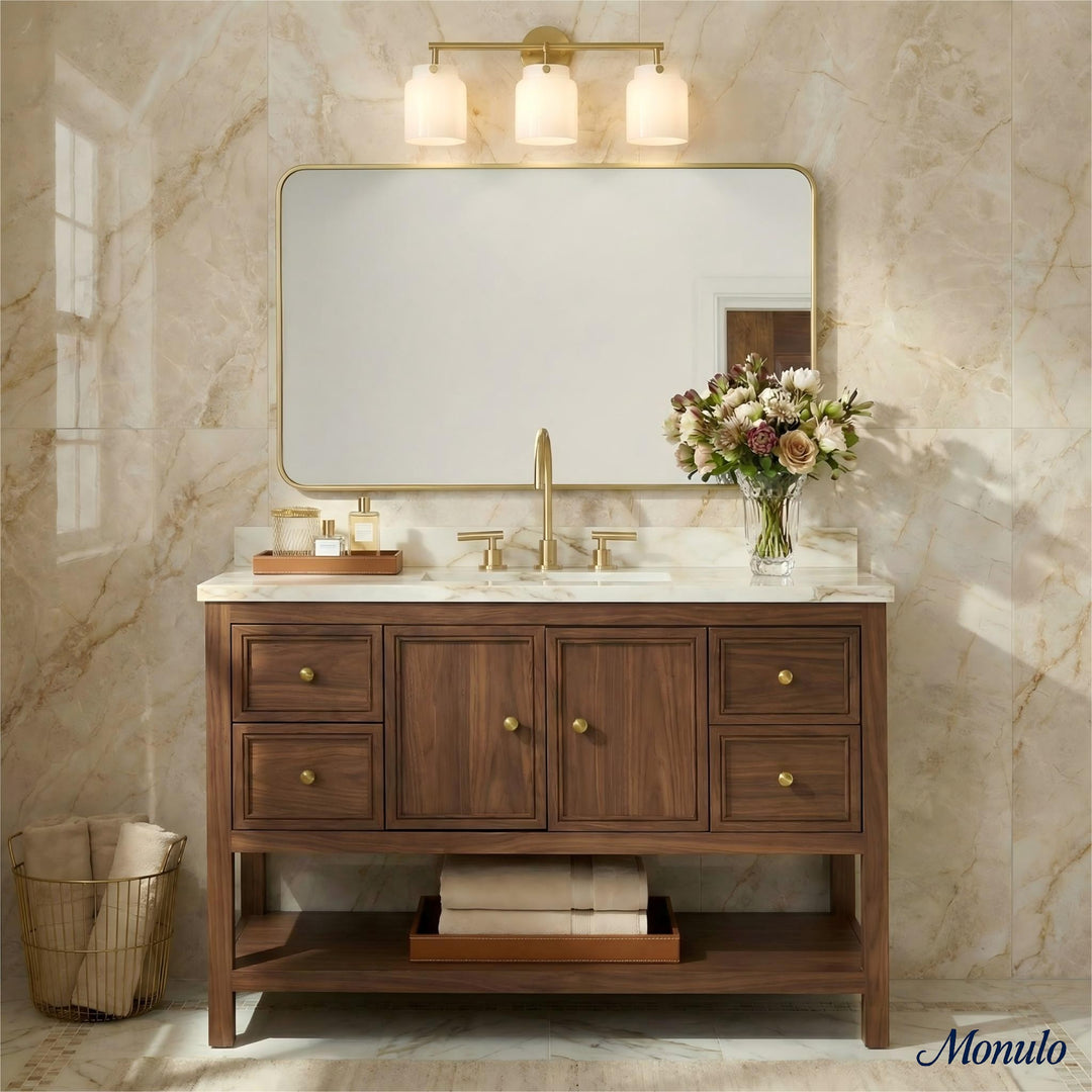 Applique murale moderne Hanton à 3 lumières – Luminaire en verre laiteux pour salle de bain, couloir et salon 