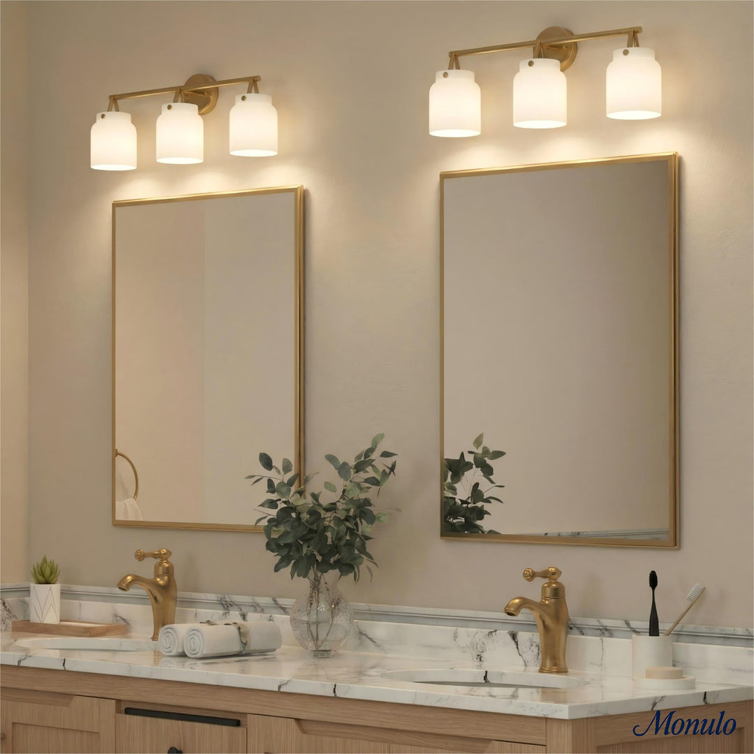 Applique murale moderne Hanton à 3 lumières – Luminaire en verre laiteux pour salle de bain, couloir et salon 