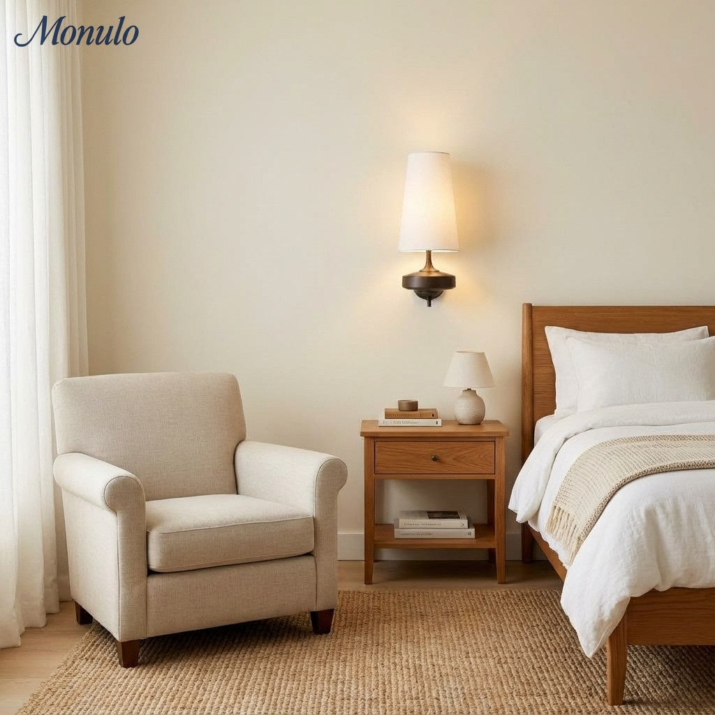 Rowan Retro Stoffschirm Wandleuchte – Klassische Stoffbeleuchtung für Schlafzimmer