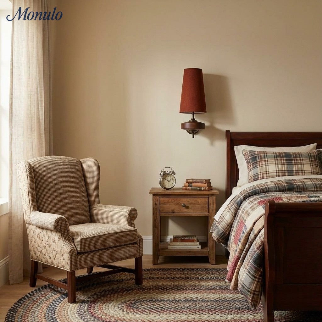 Rowan Retro Stoffschirm Wandleuchte – Klassische Stoffbeleuchtung für Schlafzimmer