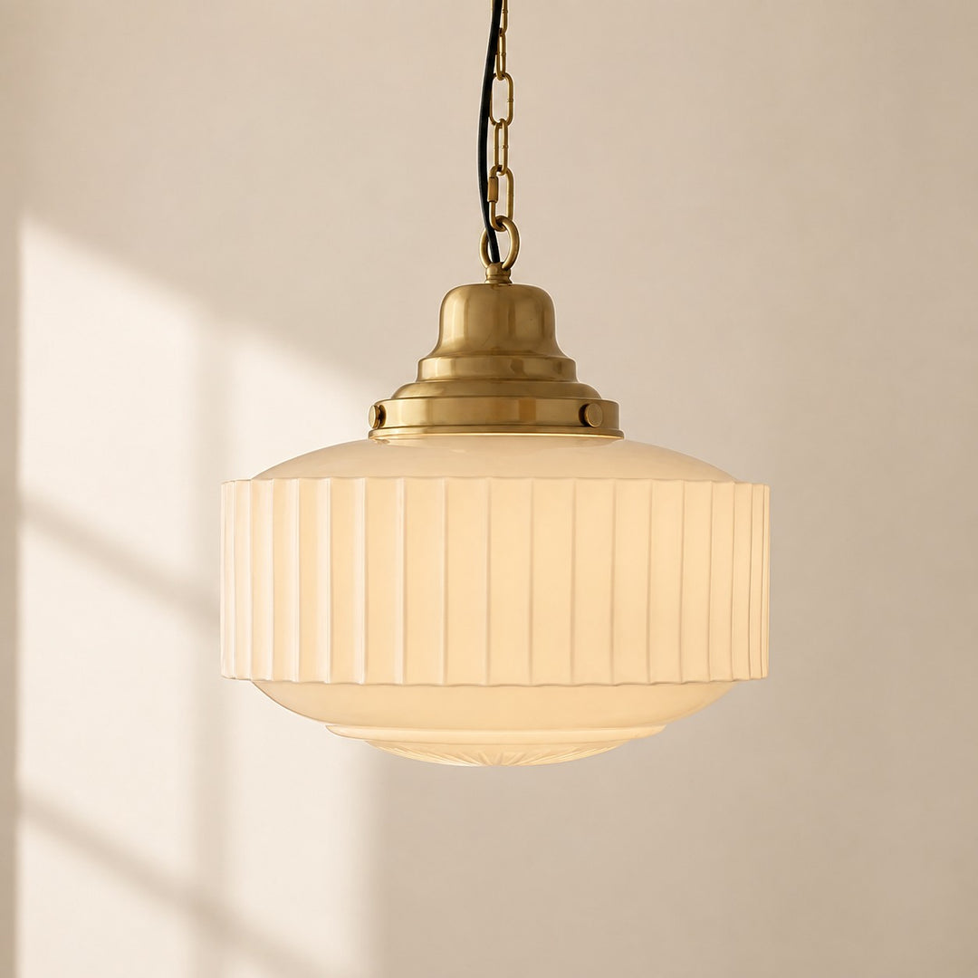 Opalume Glass Pendant Light – Vintage Milchglas Pendelleuchte mit Art Deco Stil