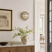 Ivoran Bulkhead Wall Sconce - Brass Caged Glass Vintage Industrial Light for Outdoor and Bathroom