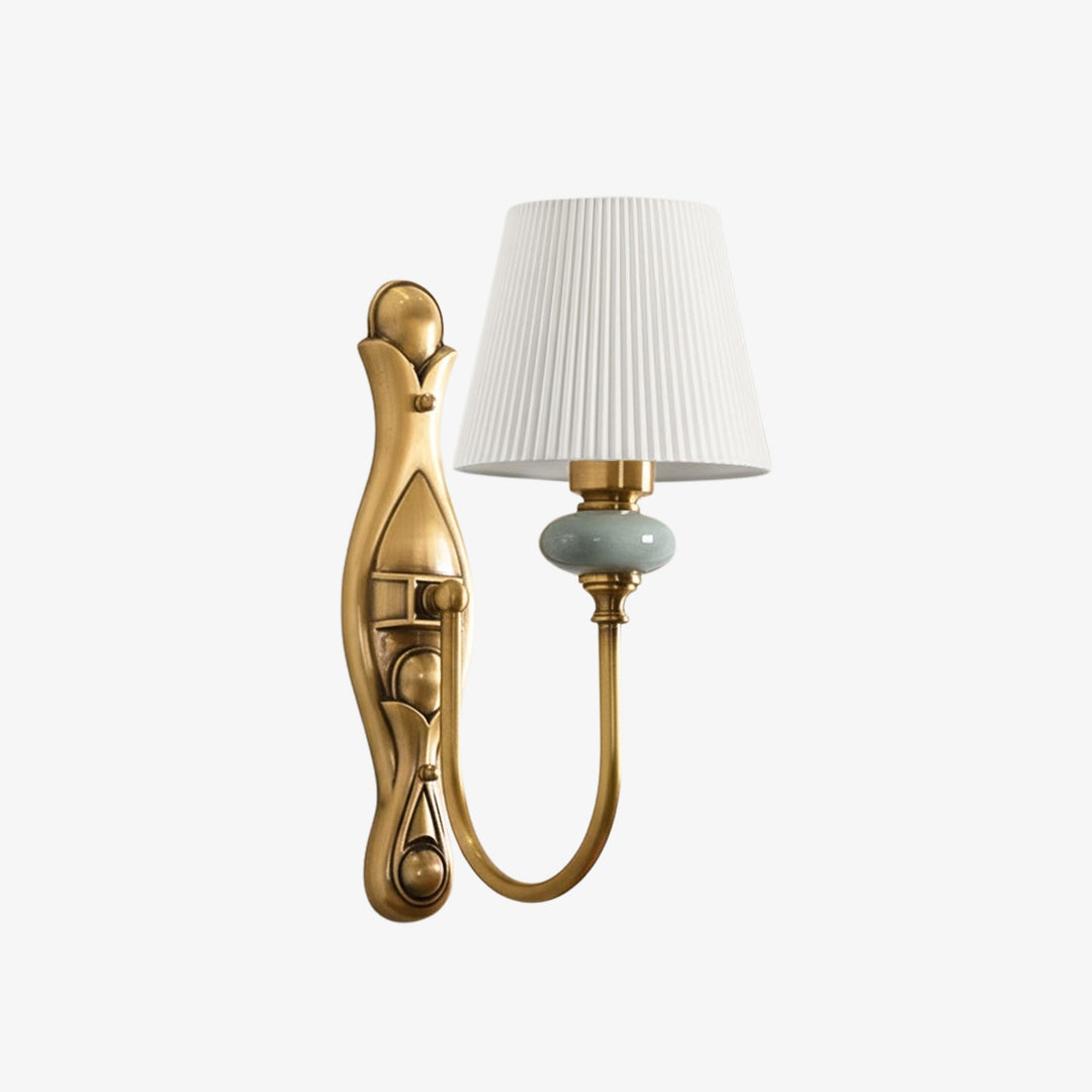 Aplique de pared Rowan Classic con pantalla de tela – Lámpara de pared de cerámica para pasillo o dormitorio