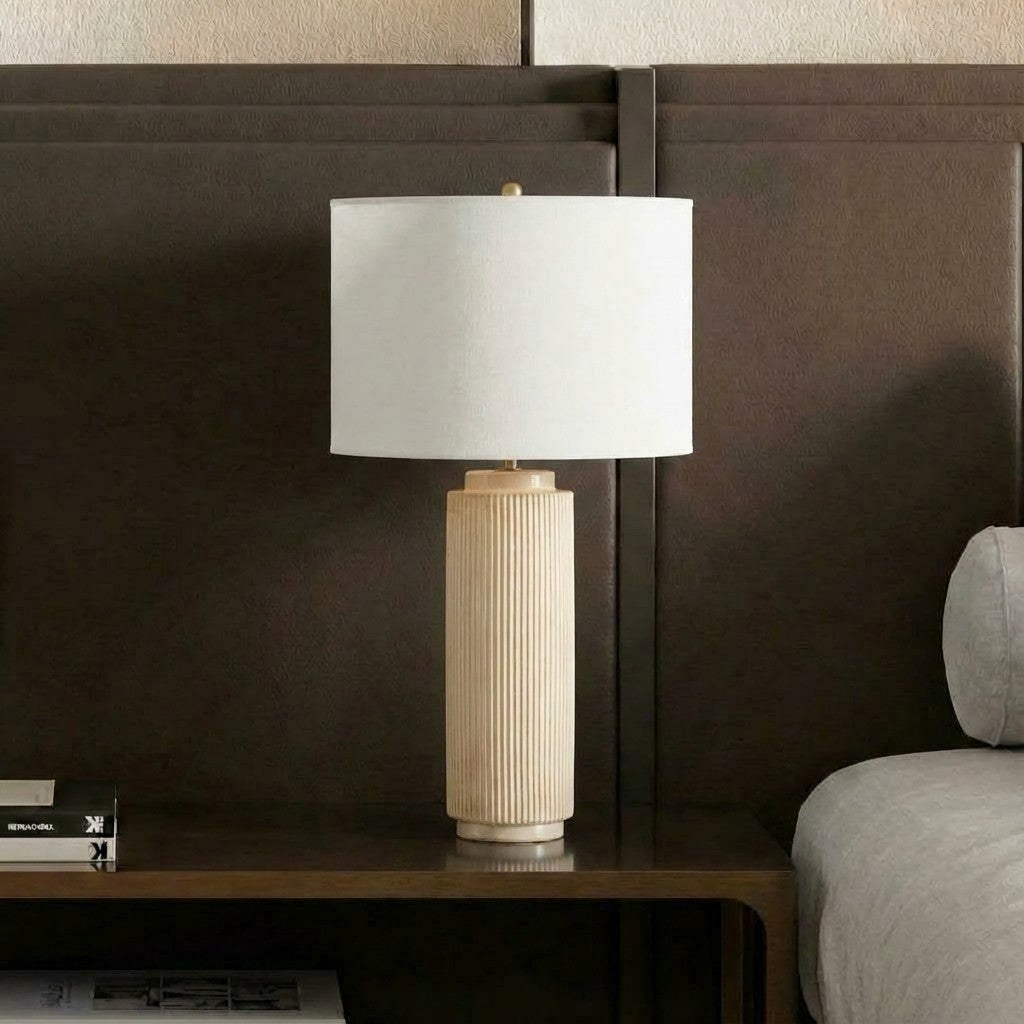 Ceruna Minimalistische Keramik-Tischlampe - Keramikfuß mit einem Lampenschirm aus Leinen