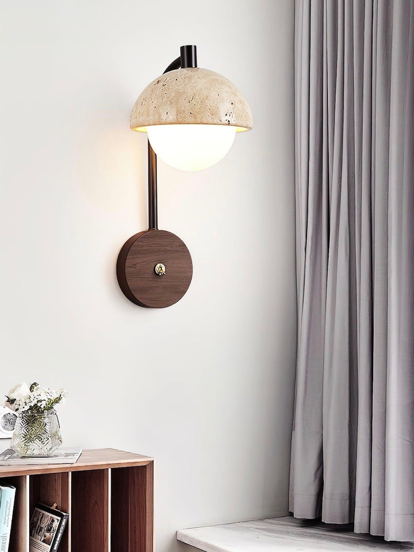 Wabi-Sabi Style Travertine Half-Sphere Design Wall Lamp for Living Rooms and Bedrooms