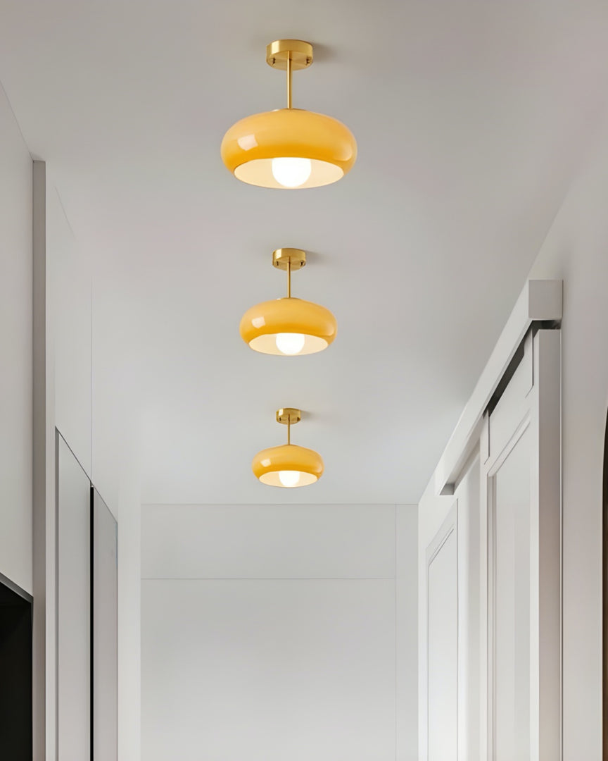 Retro Brass Bauhaus Glass Disc Ceiling Lamp