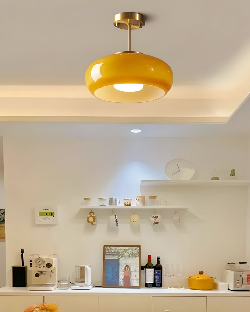 Retro Brass Bauhaus Glass Disc Ceiling Lamp