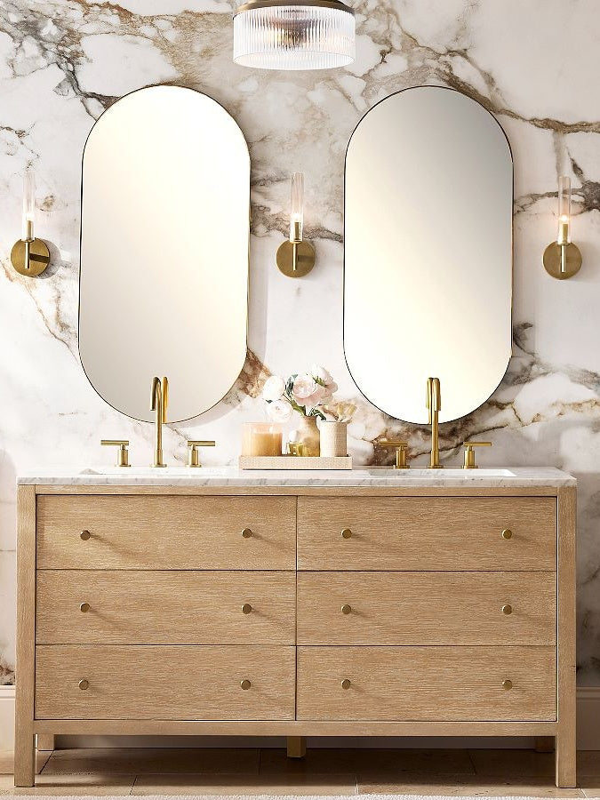 Gerippte Glas-Wandlampe – Röhren-Wandlampe für Badezimmer-Spiegelbeleuchtung in Messing