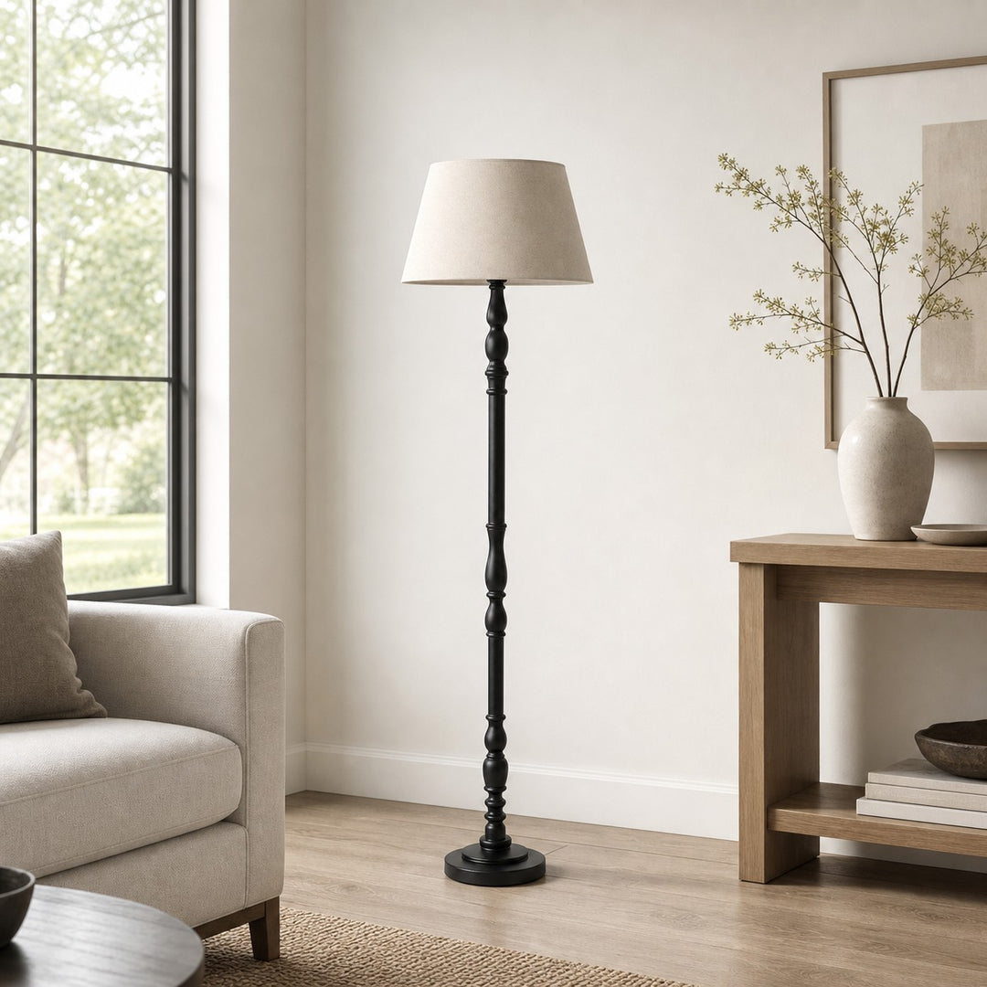 Turned-Wood Floor Lamp with Fabric Shade