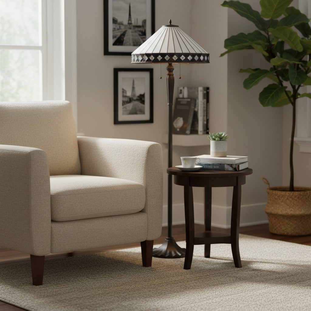 Lámpara de pie de cristal artístico TiffStar con pantalla con diseño ornamental: lámpara de pie para salas de estar