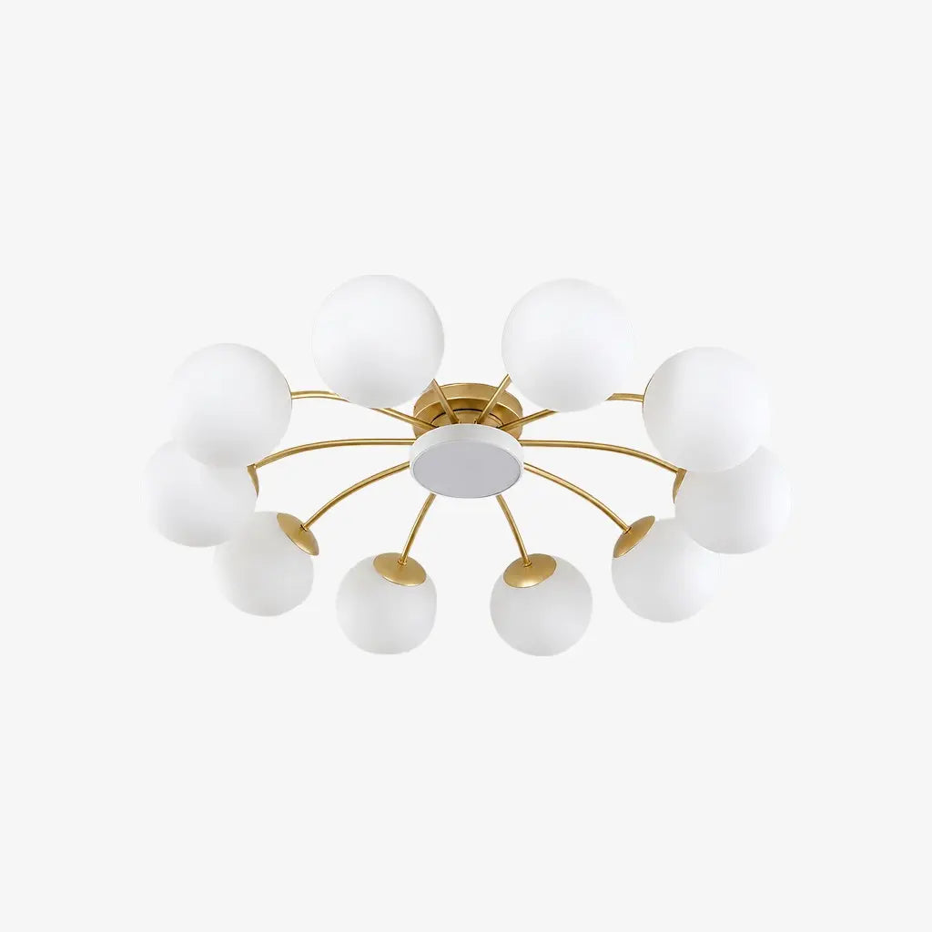 Gold milk glass ceiling light with 10 plus 1 heads