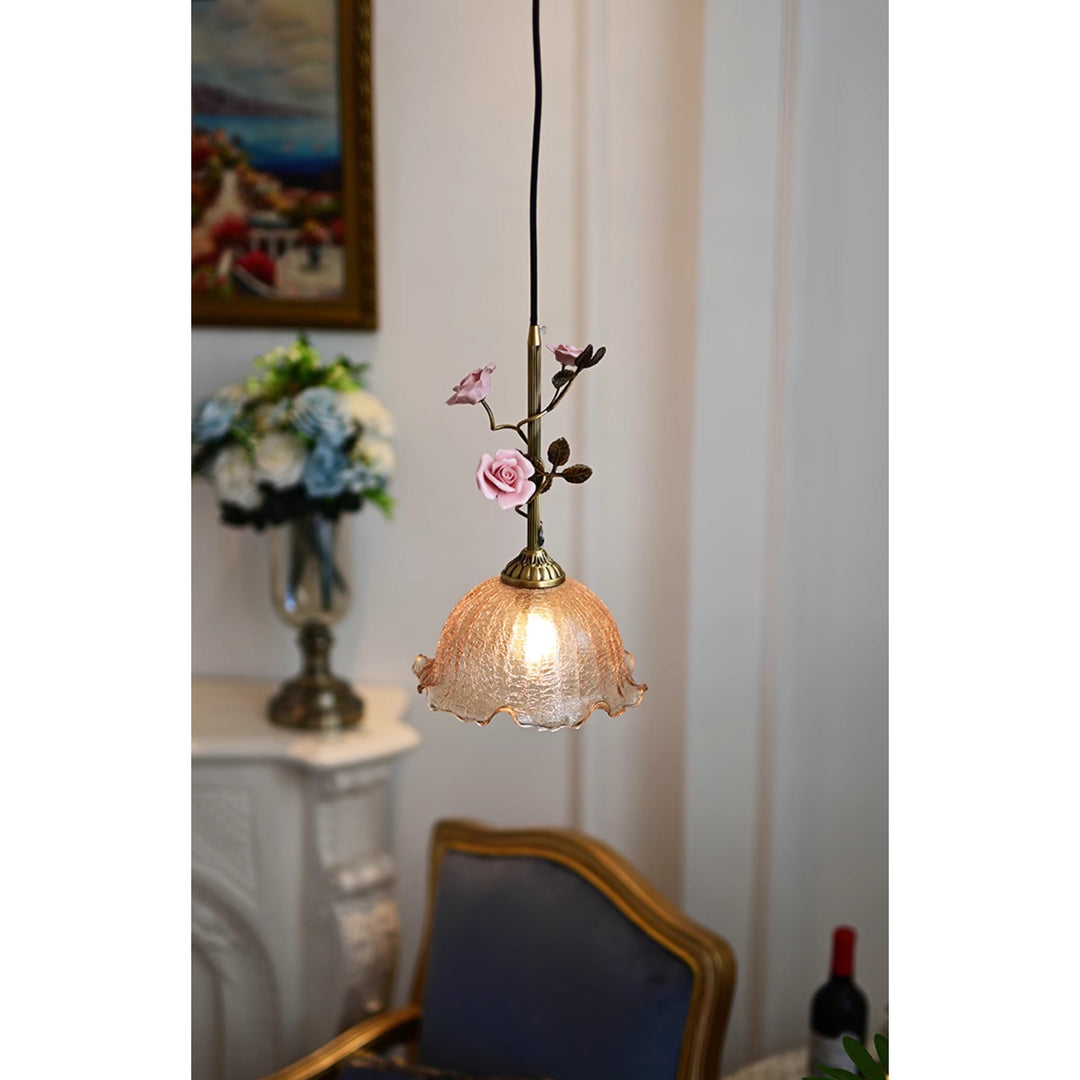 Lámpara colgante de cristal rosa Lalique