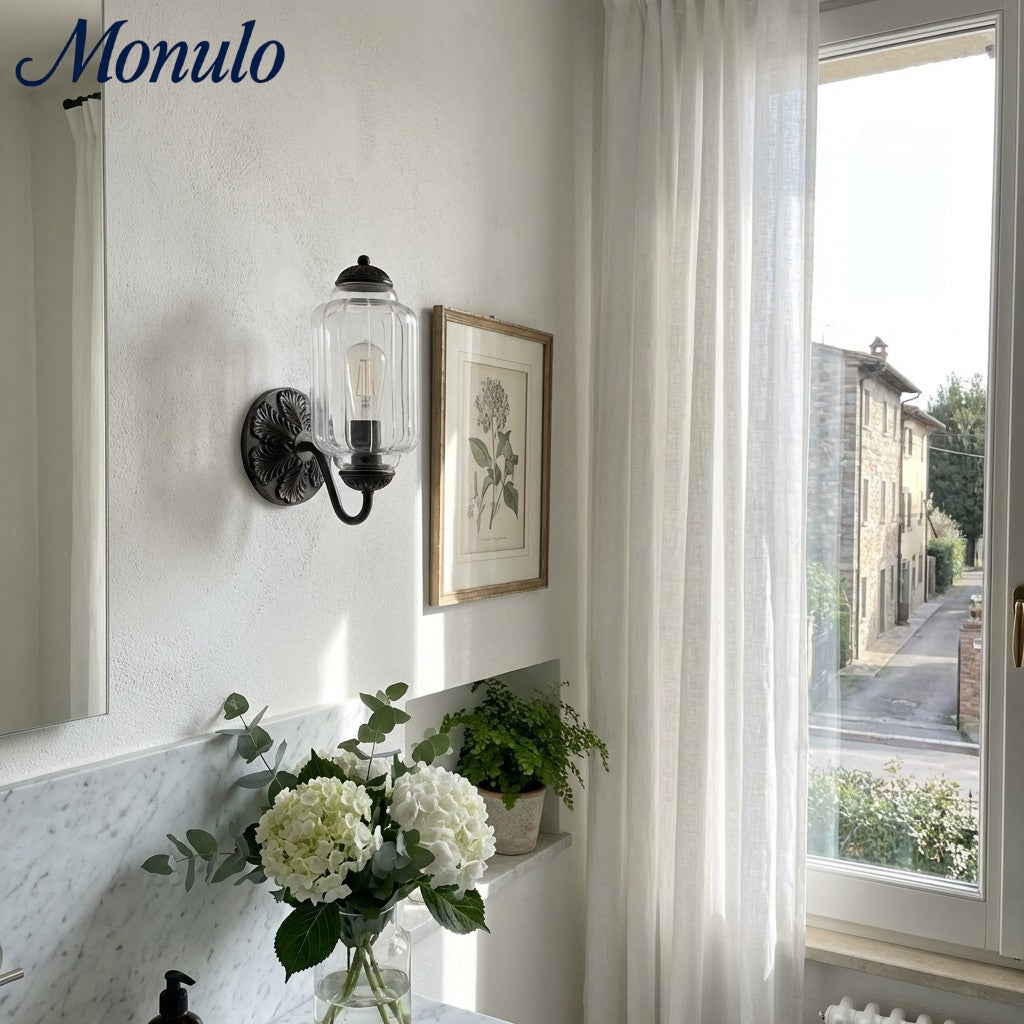 Applique murale vintage en verre laiteux festonné Eloise - Éclairage d'appoint moderne pour salle de bain et chambre