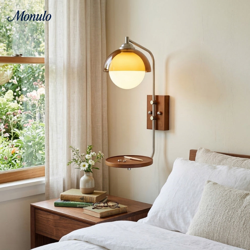 Sunset Glow Modern Wall Sconce with Acrylic Shade and Wood-Texture Base for Bedroom Hallway Living Room