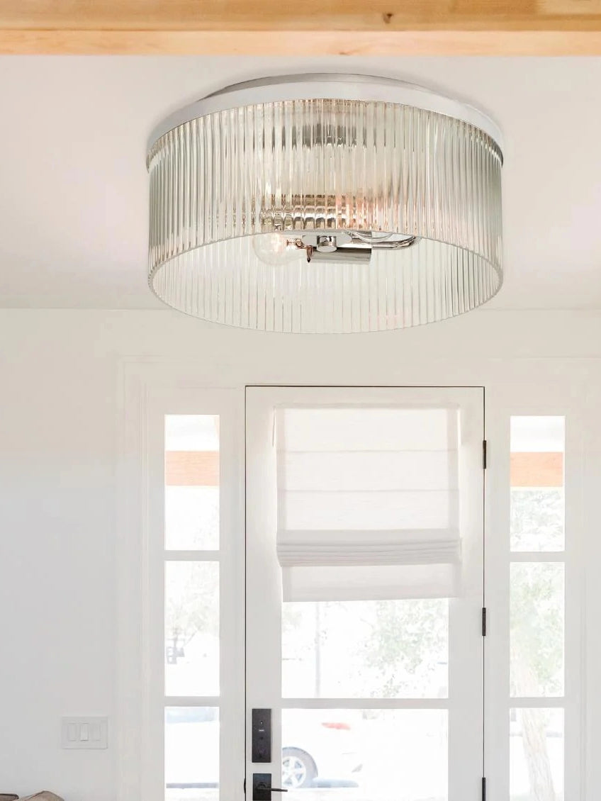 Bravira Elegant Ribbed Glass Flush-Mount Ceiling Light – Modern Low-Profile Fixture for Bedroom