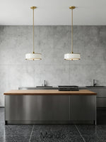 Load image into Gallery viewer, Forvara Metal Drum Rod Pendant Light - Modern Brass Farmhouse Style
