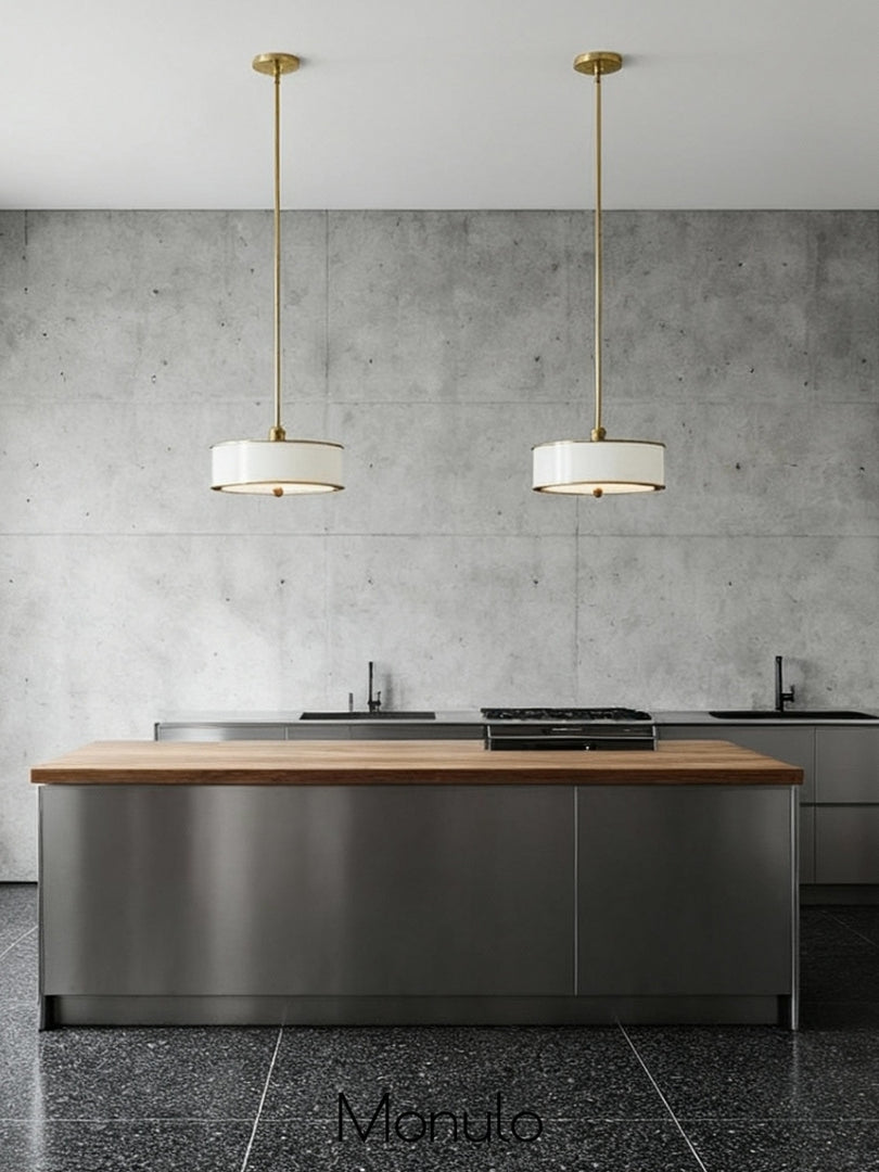 Forvara Metal Drum Rod Pendant Light - Modern Brass Farmhouse Style