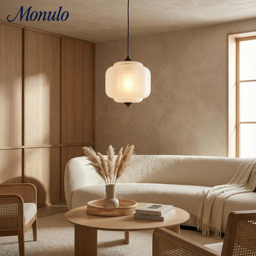 Eloise Vintage Inspired Scalloped Milk Glass Pendant - Modern Accent Light for Kitchen and Bedroom