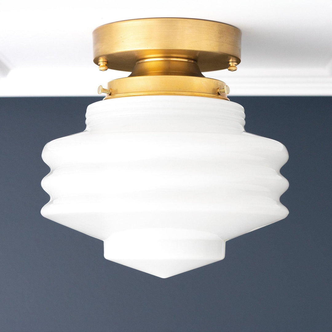 Geotower Glass Art Deco Flush Mount Ceiling Light – Ribbed Glass Globe Ceiling Fixture