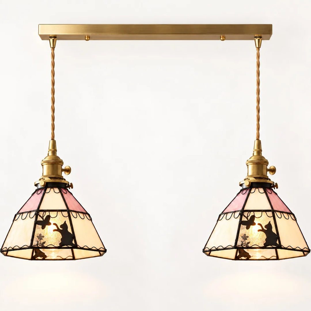 Cat and Butterfly Stained Glass Pendant Light