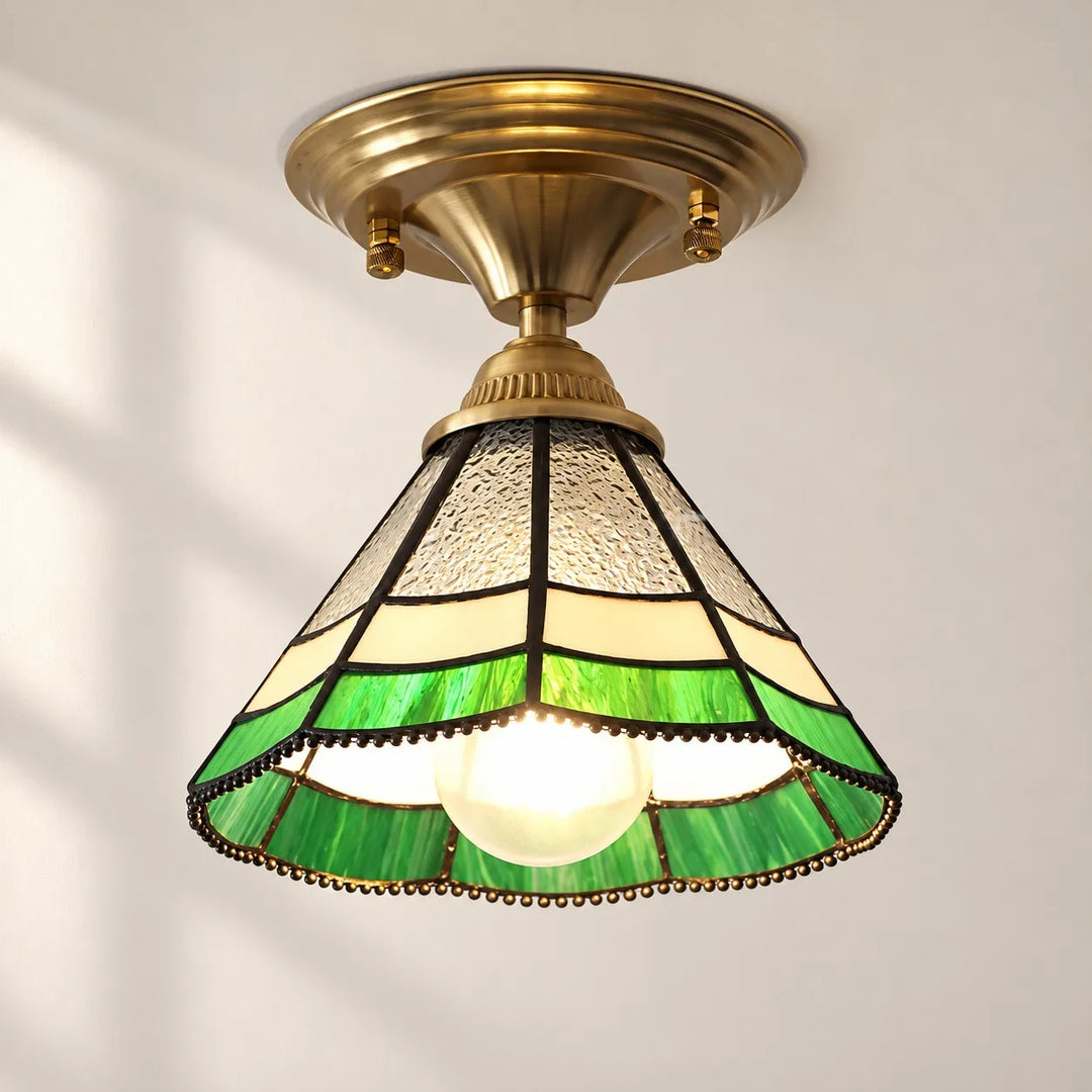 Vintage Green Mosaic Glass Flush Mount Ceiling Light