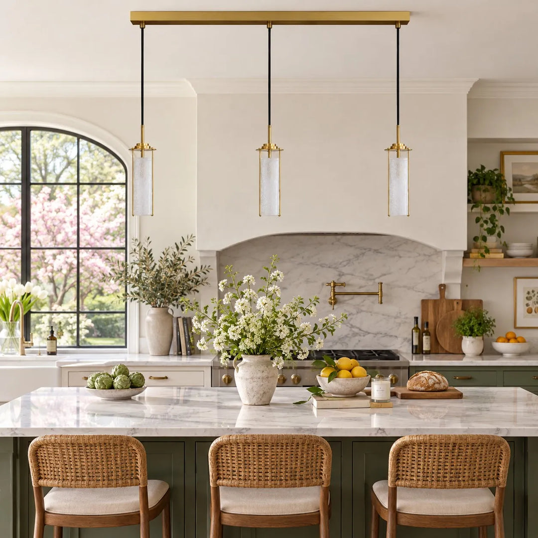 Brass Rippled Frosted Glass Pendant Light