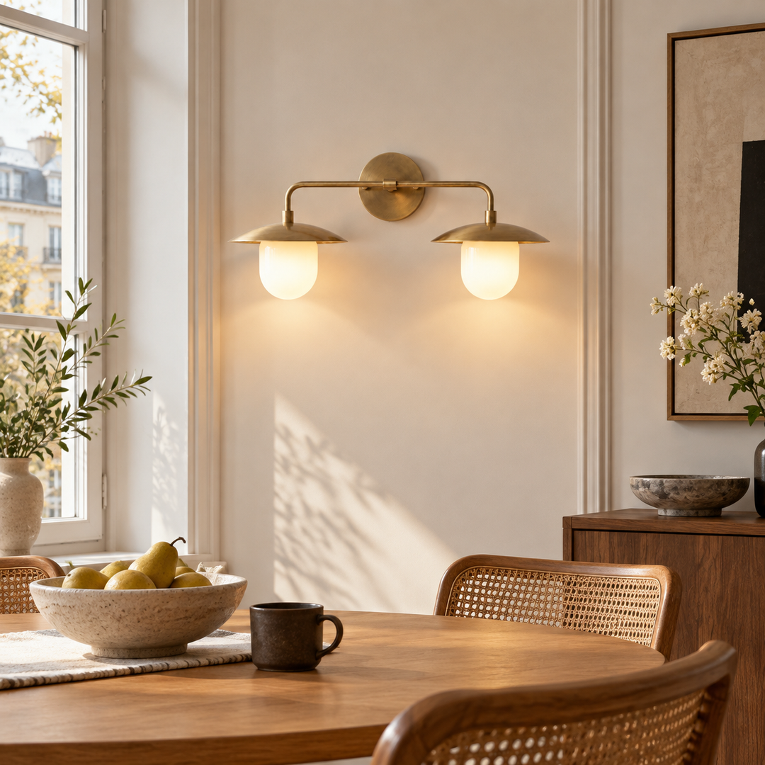 Sculptural Glass Wall Sconce with one to three lights and a metal wall mount - New2609-1024411 interior scene