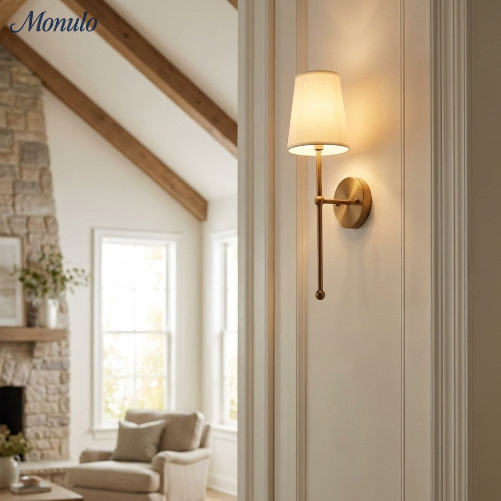 Rowan Nordic Rustikale Messing Stoff-Wandlampe