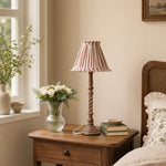 Load image into Gallery viewer, Pink striped pleated table lamp on bedroom nightstand