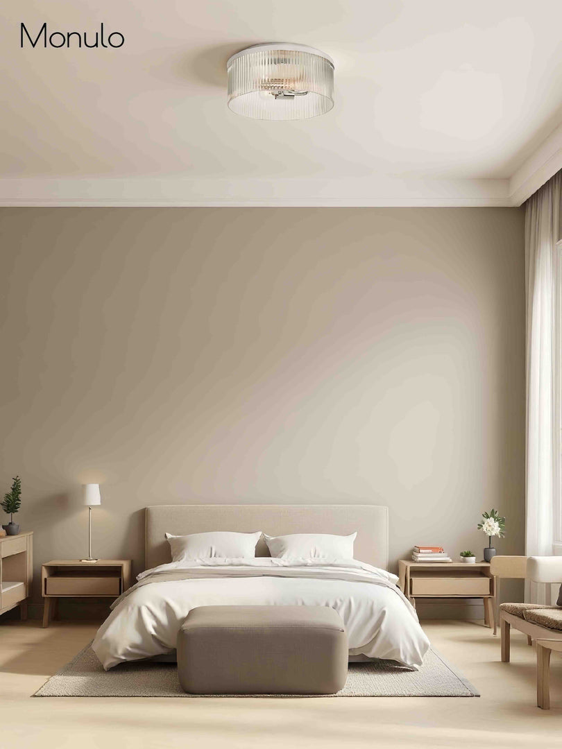 Bravira Elegant Ribbed Glass Flush-Mount Ceiling Light – Modern Low-Profile Fixture for Bedroom