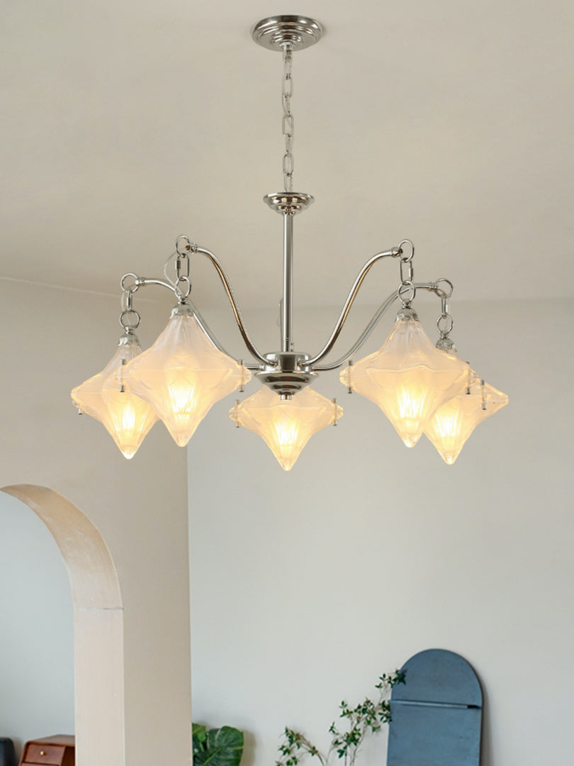Lustre Art Déco Étoile – Luminaire déco en verre dépoli pour salle à manger – Astris Vega 