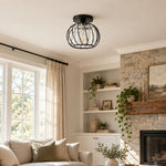 Charger l'image dans la visionneuse de galerie, Geometric Cage Semi-Flush Mount Crystal Ceiling Light for Hallway and Entryway