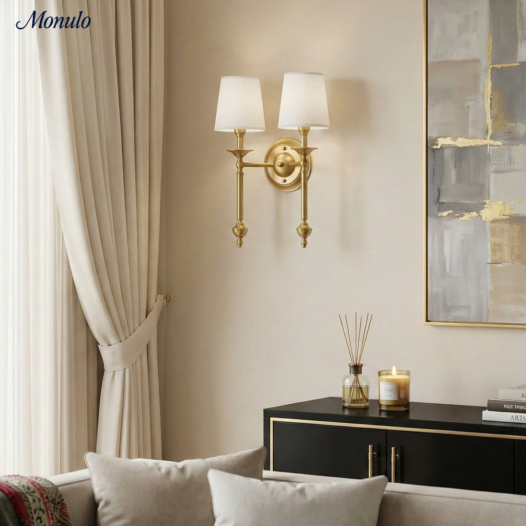 Rowan Stoffschirm Wandleuchte in Antik Kupfer - Vintage Luxus Licht für Innenräume