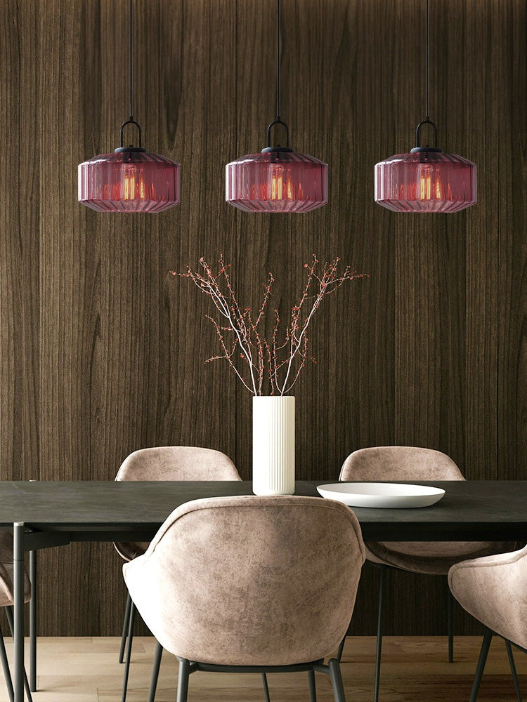 Gerippte Glaspendelleuchte - Vintage-Grün Glas Hängeleuchte mit modernem Reiz