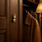 Cargar imagen en el visor de la Galería, Brass rabbit cabinet knob on a wooden wardrobe door