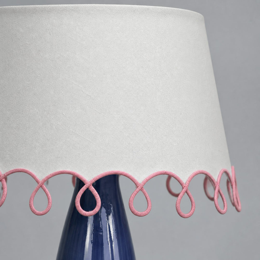 Close view of fabric shade and looped trim