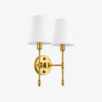 Cargar imagen en el visor de la Galería, Two-head vintage brass wall light, Style A with fabric shades