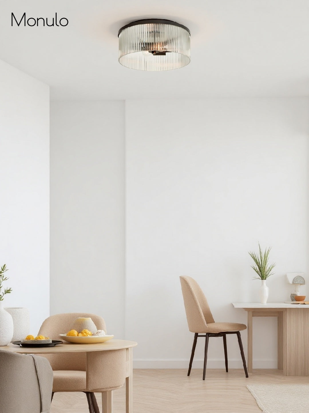 Plafonnier encastré Bravira élégant en verre strié – Luminaire moderne et discret pour chambre à coucher