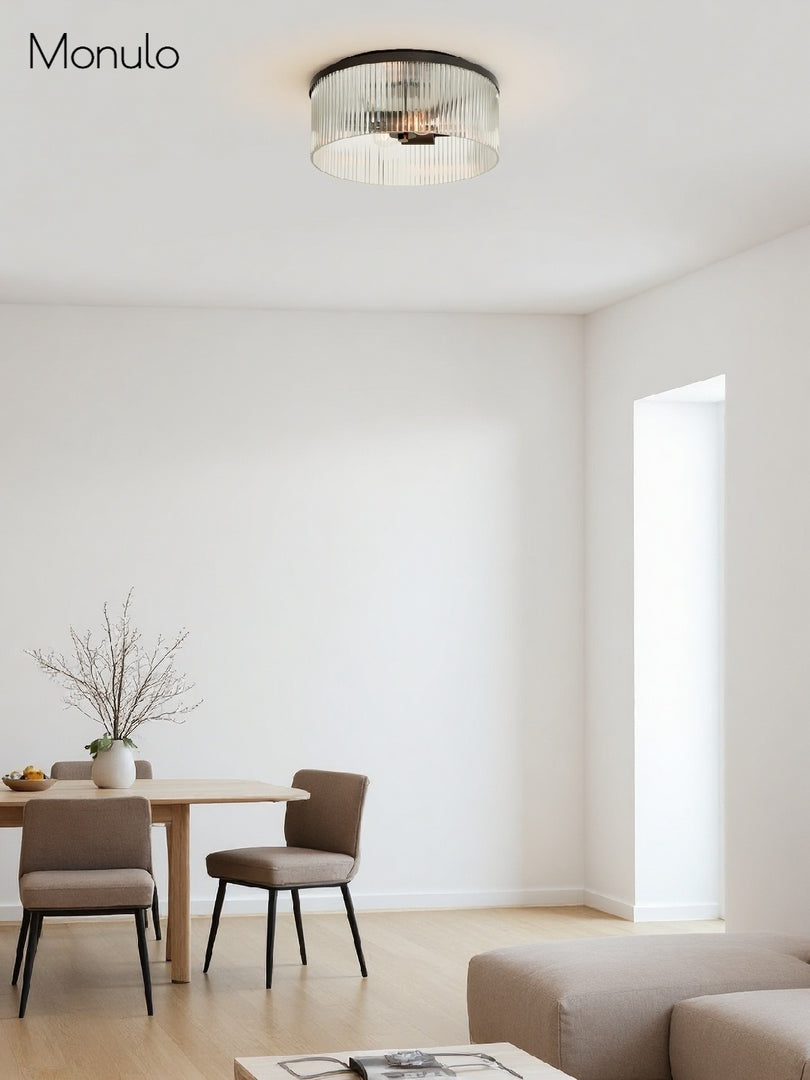 Bravira Elegant Ribbed Glass Flush-Mount Ceiling Light – Modern Low-Profile Fixture for Bedroom