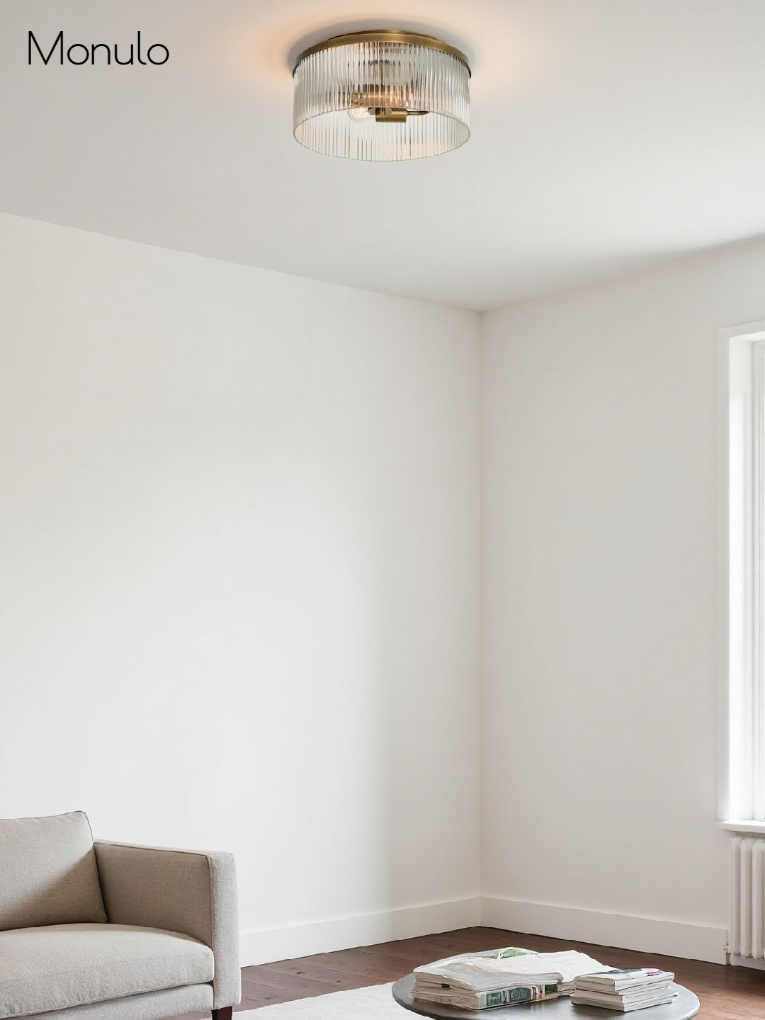 Plafonnier encastré Bravira élégant en verre strié – Luminaire moderne et discret pour chambre à coucher