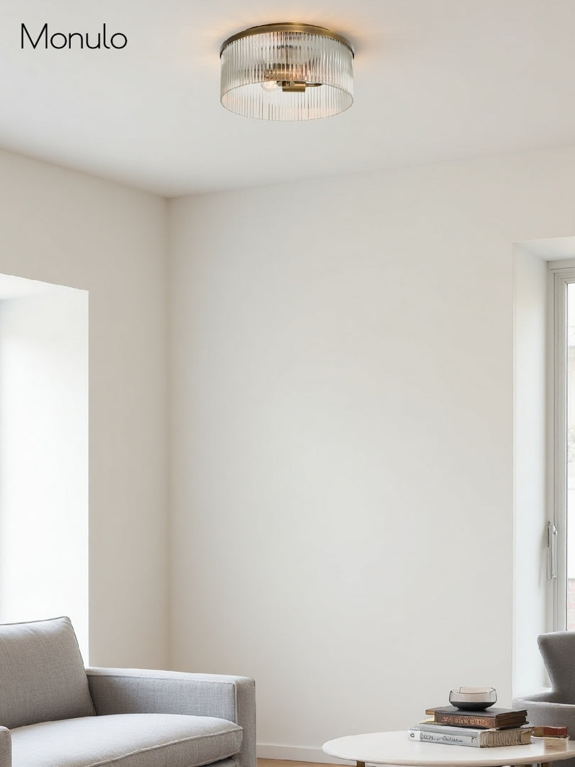 Bravira Elegant Ribbed Glass Flush-Mount Ceiling Light – Modern Low-Profile Fixture for Bedroom