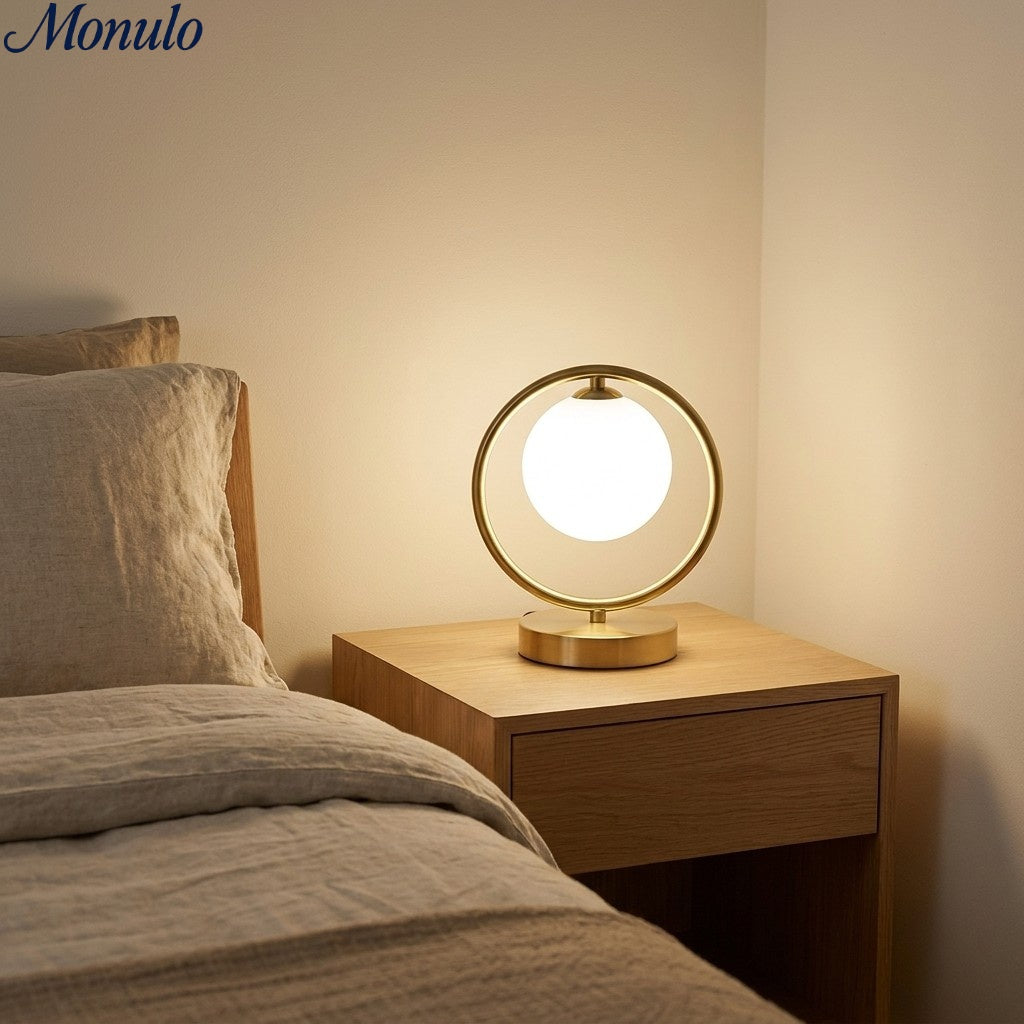 Modern Gold Frame Desk Lamp – Suspended Globe Light for Bedside and Home Office