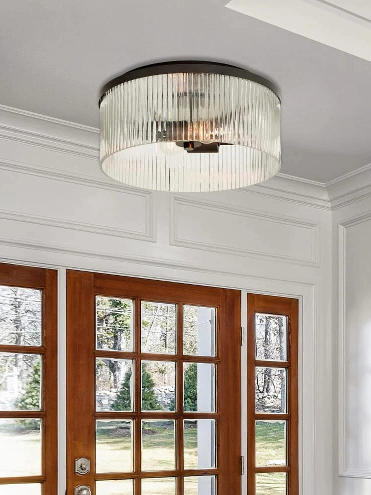 Plafonnier semi-encastré à nervures - Design encastré en verre avec finition dorée